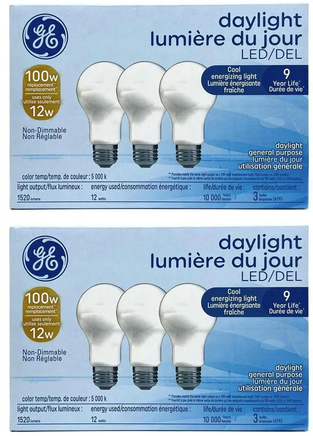 Main image of (6 bulbs) GE general purpse LED A19 light bulb, 12 watts, 1520 lumens, replaces 100 watt, beautiful daylight, medium base