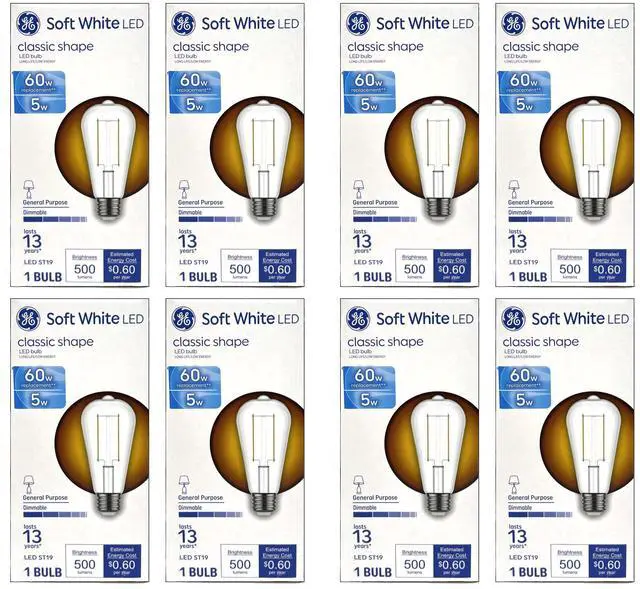 Main image of (8 bulbs) GE LED ST19 Soft White, 5 watt, 500 lumens, Dimmable, 60 watt equivalent, LED Light Bulb, medium base