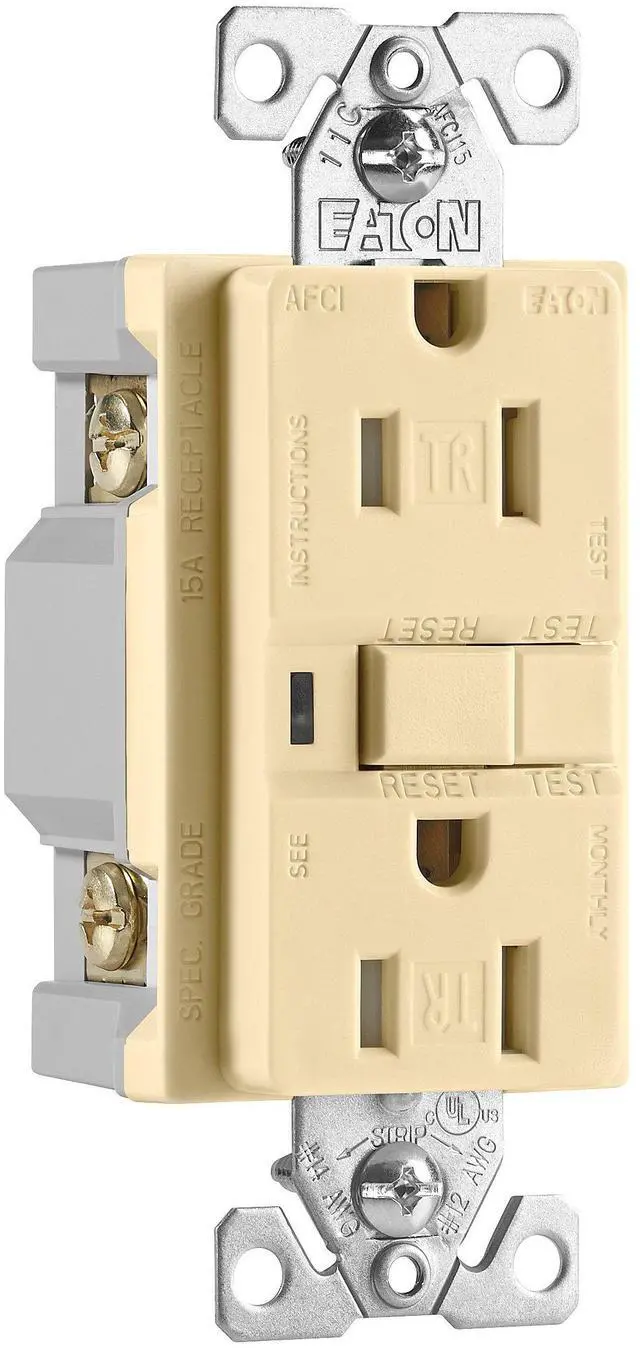 Alt view image 2 of 3 - Eaton TRAFCI15V 15 Amp Tamper Resistant AFCI Receptacle, Ivory Finish
