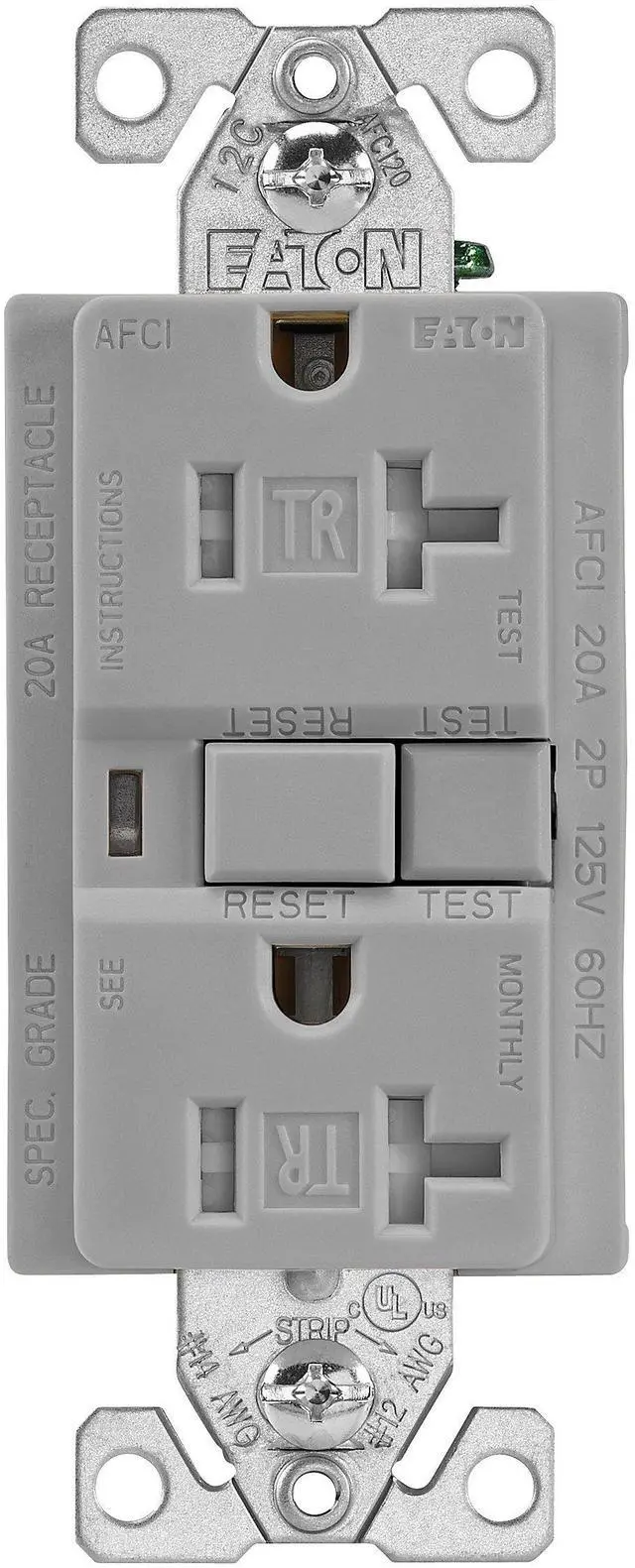 Main image of EATON Wiring TRAFCI20GY 20 Amp Tamper Resistant AFCI Receptacle, Gray Finish
