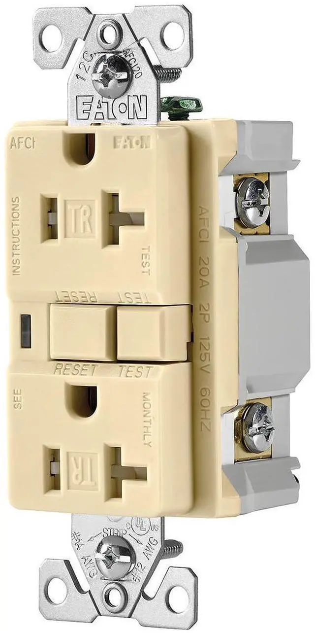 Main image of EATON Wiring TRAFCI20V 20 Amp Tamper Resistant AFCI Receptacle, Ivory Finish