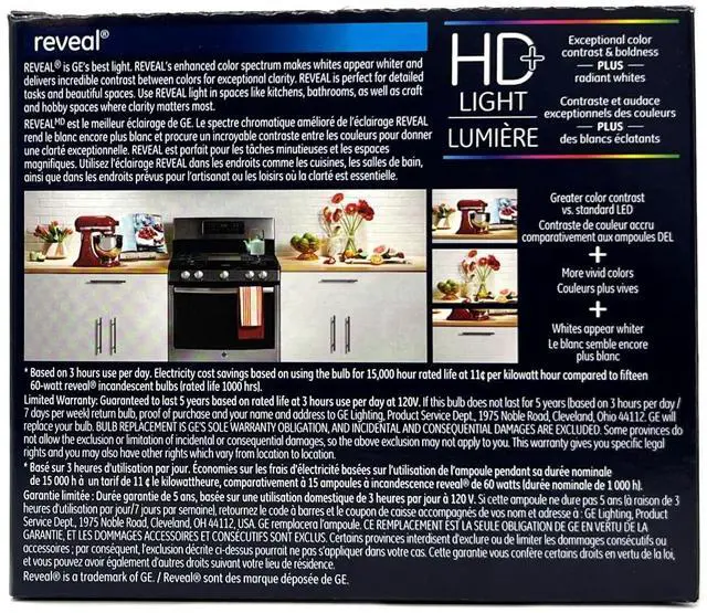 Alt view image 2 of 2 - (6 bulbs) GE reveal LED A19 Light Bulb, 8 watts, 610 lumens, 2850K Reveal HD Light, Dimmable,  Exceptional Color Contrast and Boldness, medium base