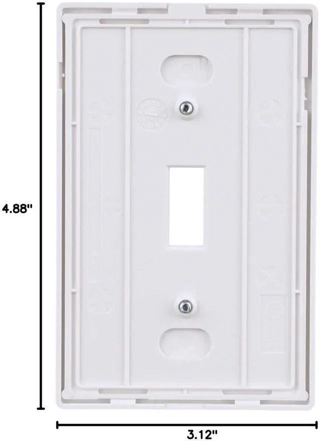 Alt view image 7 of 7 - (quantity of 20) EATON PJS1W Arrow Hart PJS1W Mid Size ScrewLess Wall Plate, 1 Gang, 4-7/8 in L X 3-1/8 in W X 0.08 in T, White