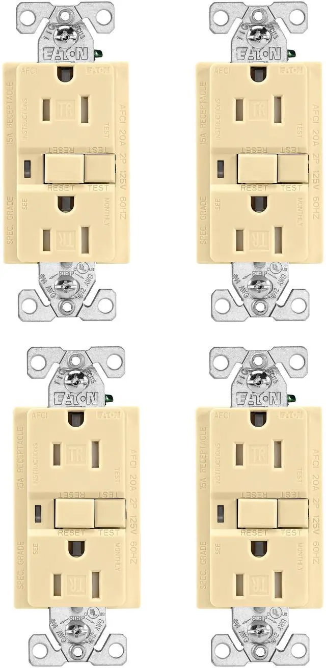 Main image of (case of 4) Eaton TRAFCI15V 15 Amp Tamper Resistant AFCI Receptacle, Ivory Finish