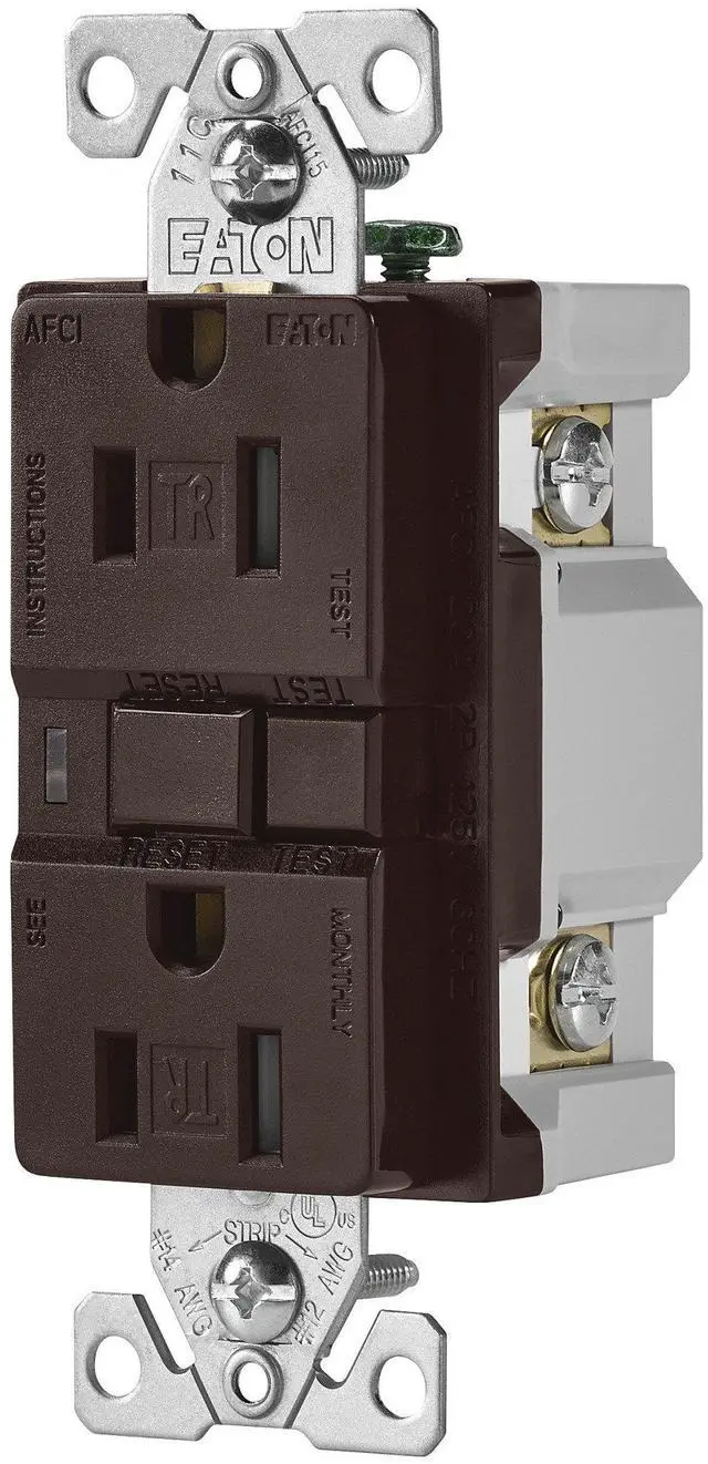 Alt view image 3 of 4 - (case of 4) Eaton TRAFCI15B 15 Amp Tamper Resistant AFCI Receptacle, Brown Finish, 2-pole, 3-wire grounding