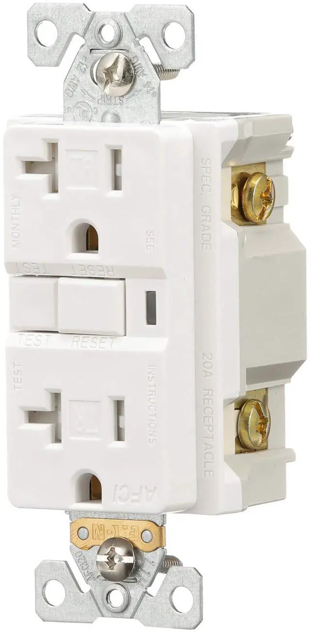 Alt view image 2 of 7 - (case of 4) EATON TRAFCI20W Tamper Resistant AFCI Duplex Receptacle, 125 Vac, 20 A, 2 Pole, 3 Wire, White