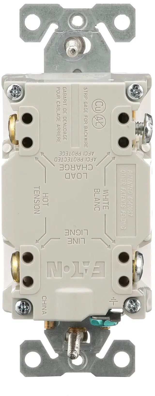 Alt view image 4 of 7 - (case of 4) EATON TRAFCI20W Tamper Resistant AFCI Duplex Receptacle, 125 Vac, 20 A, 2 Pole, 3 Wire, White