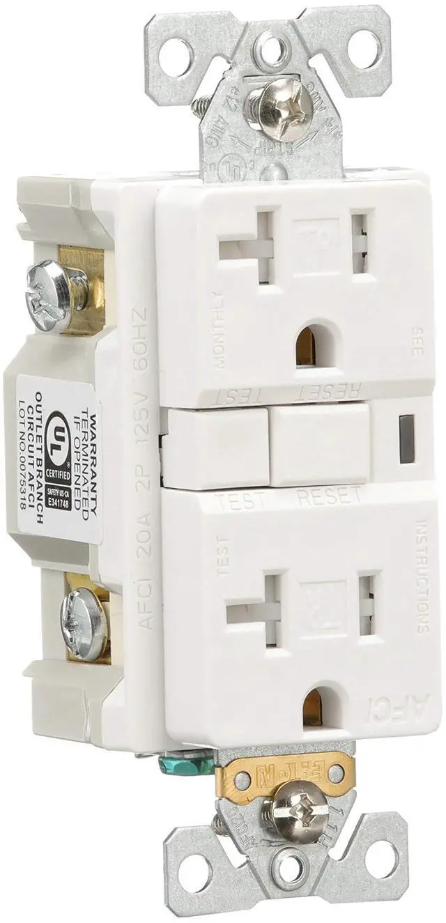 Alt view image 6 of 7 - (case of 4) EATON TRAFCI20W Tamper Resistant AFCI Duplex Receptacle, 125 Vac, 20 A, 2 Pole, 3 Wire, White