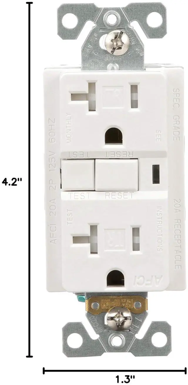 Alt view image 7 of 7 - (case of 4) EATON TRAFCI20W Tamper Resistant AFCI Duplex Receptacle, 125 Vac, 20 A, 2 Pole, 3 Wire, White