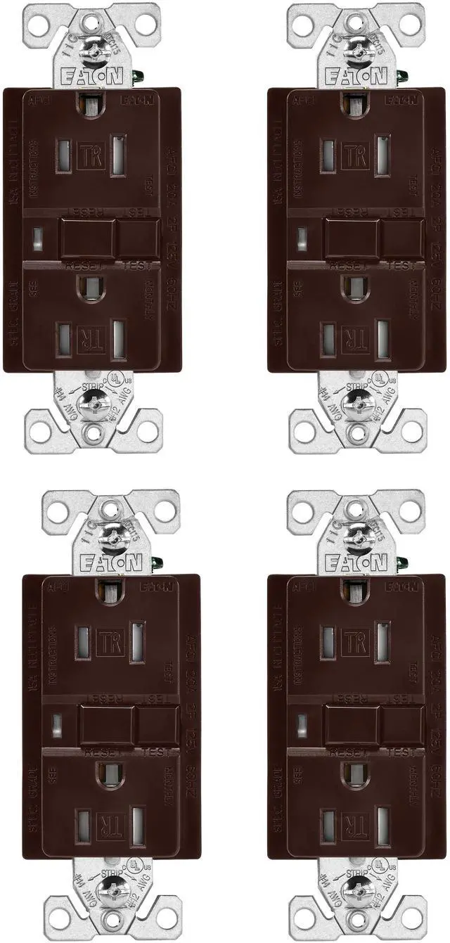 Main image of (case of 4) Eaton TRAFCI15B 15 Amp Tamper Resistant AFCI Receptacle, Brown Finish, 2-pole, 3-wire grounding