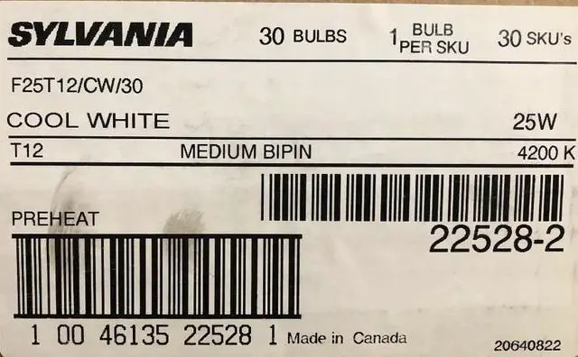 Alt view image 2 of 3 - SYLVANIA 30 Pieces 22528 F25T12/CW/30 25 Watt T12 4200K Medium Bipin