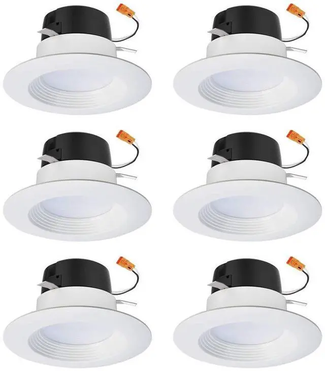 Main image of HALO 4 inch Recessed LED Can Light ? Retrofit Ceiling & Shower Downlight ? 3000K -Baffle White Trim (6 Pack)