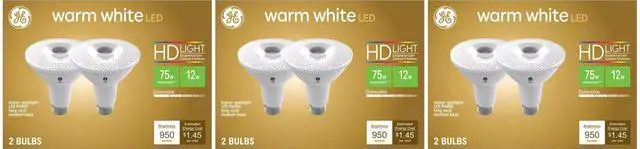 Main image of (6 bulbs) GE LED PAR30 long neck, Indoor Spotlight, warm white HD, 75 watt equivalent, Dimmable, 950 lumens, uses only 12 watts, LED Spotlight Light Bulb