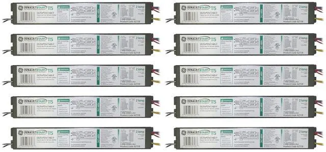 Main image of (case of 10) GE 62728 GE254PS347/480-F T5HO 347/480V Electric Start 2 Lamp T5 Ballast