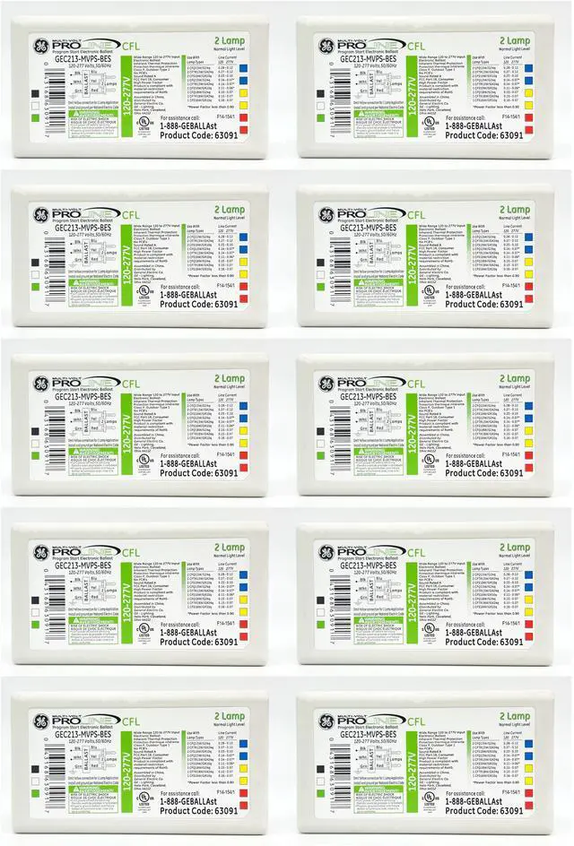 Main image of (case of 10) GE 63091 High Frequency Electronic Ballast for 2 OR 1 CFL Lamp, Compact Fluorescent, ProLine, GEC213-MVPS-BES