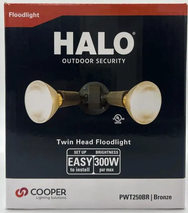 Main image of HALO PWT250BR Bronze Twin Flood Light fixture, weatherproof and corrosion resistant plastic, medium base, Twin Head PAR Flood Fixture, Bronze color