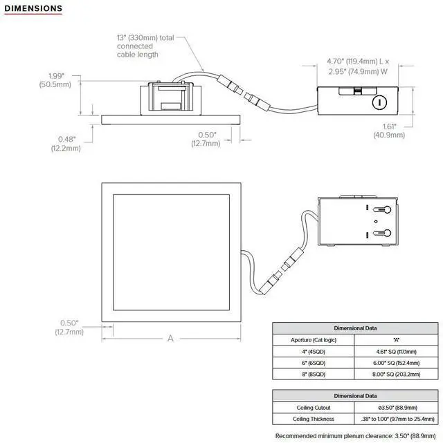 Alt view image 2 of 2 - Hubbell Litebox Edge-Lit Surface LED Downlight, 8 inch square, white, Selectable Color Temperature, 1750 lumens, 20 watts, 120-277V, 0-10V Triac Dimming, LBSES-8SQD-RM- CS9-WH