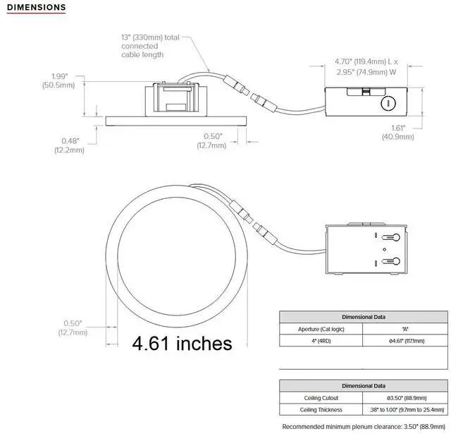 Alt view image 2 of 3 - Prescolite Edge-Lit Round LED Downlight, 4 inch, 750 lumens, 10 watts, Field selectable color temperature, remote driver J-Box, 120-277V, flicker free dimming, white, LBSES-4RD-RM-CS9-WH