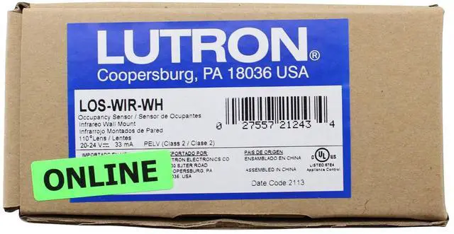 Alt view image 3 of 3 - Lutron LOS-WIR-WH Occupancy Sensor PIR, Wall Mount, 1600 SQ FT, White