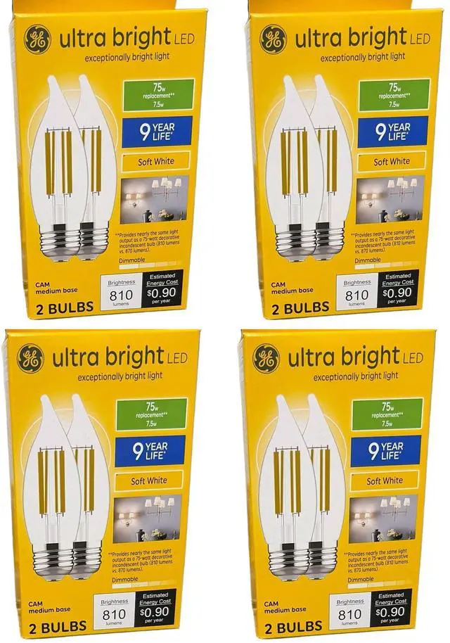 Main image of GE Ultrabright Decorative LED bulb, 7.5 watt, 810 lumens, soft white, medium base, dimmable, ultra bright and ultra beautiful (case of 8 bulbs)