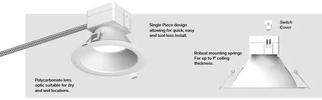 Alt view image 5 of 5 - (case of 8) Hubbell Canless LED LiteBox Downlight, 8 inch round, 3000 lumen, warm white selectable (2700K, 3000K, 3500K) 90 CRI, 37 watt, Dimmable, 120-277V, Matte White, LBRST-8RD-M_30LWWCS9-WH