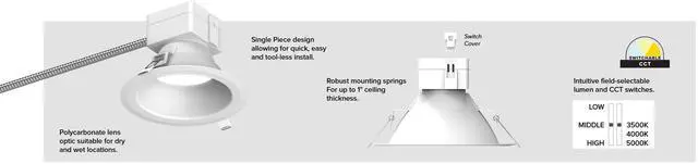 Alt view image 2 of 4 - (case of 8) Prescolite LiteBox Commercial Downlight, 8 inch round, cool white selectable color (3500K, 4000K, 5000K), 3000 lumens, 0-10V Dimming, 120-277V, white, LBRST-8RD-M-30LCWCS9-WH