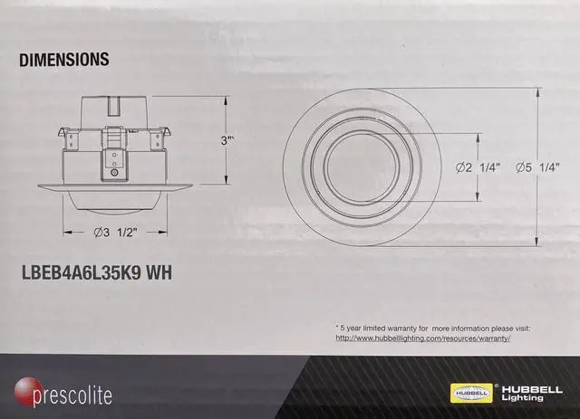 Alt view image 4 of 4 - Hubbell LiteBox LBEB4A6L35K9 WH LED Downlight Retrofit Kit, Adjustable Eyeball, 4 inch round, 3500K, 630 lumens, 9.5 watt, Dimmable Directional Downlight