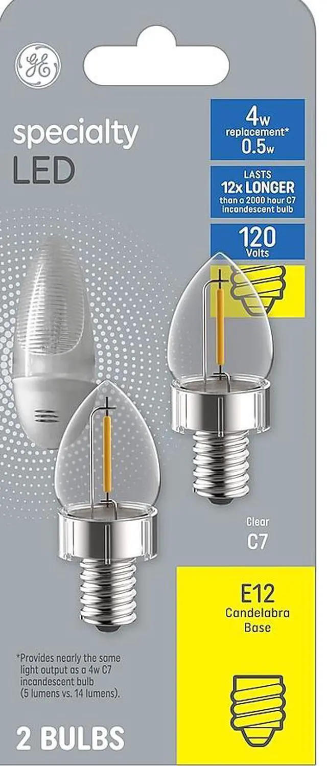 Alt view image 3 of 3 - GE Specialty LED 4-Watt EQ C7 Soft White Candelabra Base (E-12) LED Light Bulb (2-Pack)Item #821416 |
Model #93129196