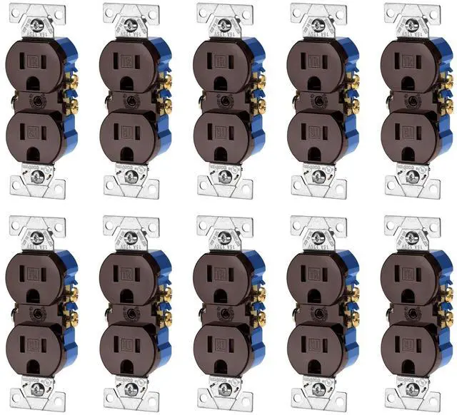 Main image of (case of 10) Eaton 15 Amp Duplex Receptacle, Auto-Grounded, Tamper Resistant, Brown, TR270-9B