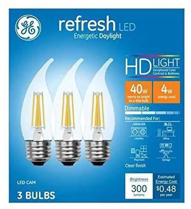 Main image of GE Refresh 40-Watt EQ CA10 Daylight Dimmable Candle Bulb Light Bulb (3-Pack)