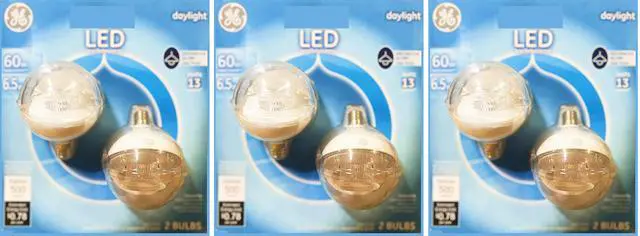 Main image of (6 bulbs) GE LED G16.5 Globe Light Bulb, Candelabra base, 6.5 watts, 500 lumens, 5000K Cool White