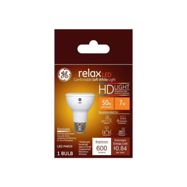 Alt view image 2 of 3 - GE Lighting 45441 Relax HD LED (50-Watt Replacement), 500-Lumen PAR20 Bulb, Medium Base, Soft White, 1-Pack, Title 20 Compliant