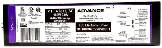 Main image of Philips Xitanium Advance LED Electronic Driver XH180C090V285BSF1, 347-480V Input Voltage, 180 watt ouput