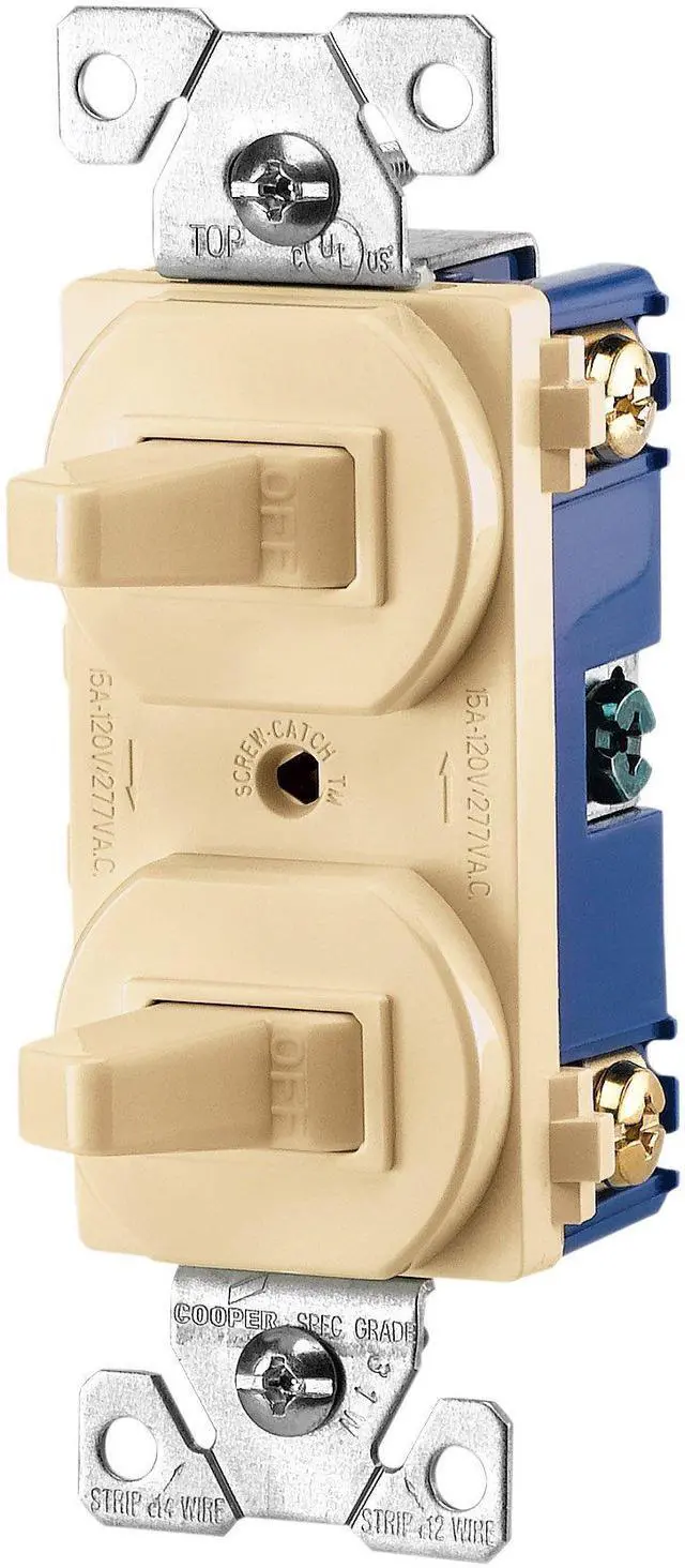 Main image of EATON Wiring 275V-BOX 15-Amp 120/277-volt Commercial Grade Combination Single Pole Toggle Switch and 3-Way Switch, Ivory
