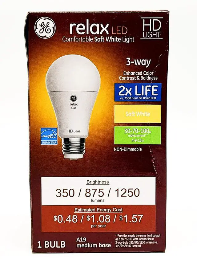 Main image of GE 3-WAY RELAX A19 LED BULB 30/70/100 WATTS NON-DIMMABLE 1 PACK