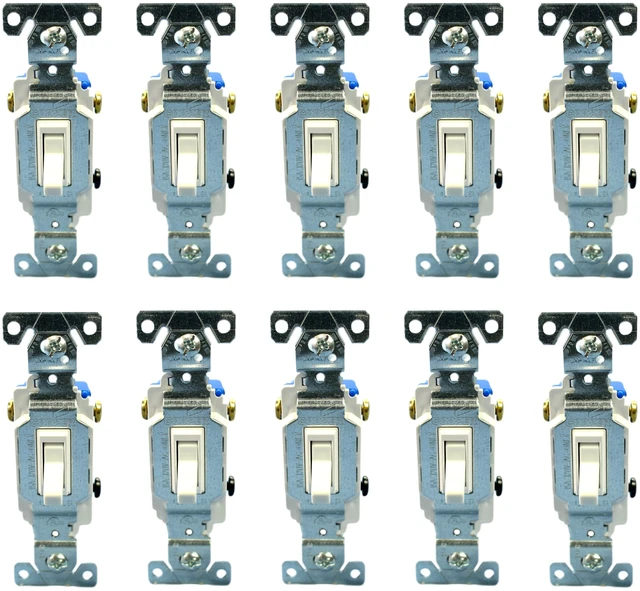 Main image of (case of 10) Eaton Toggle Switch, 15A, White, 3-way Non-Grounded, 1303W-BOX