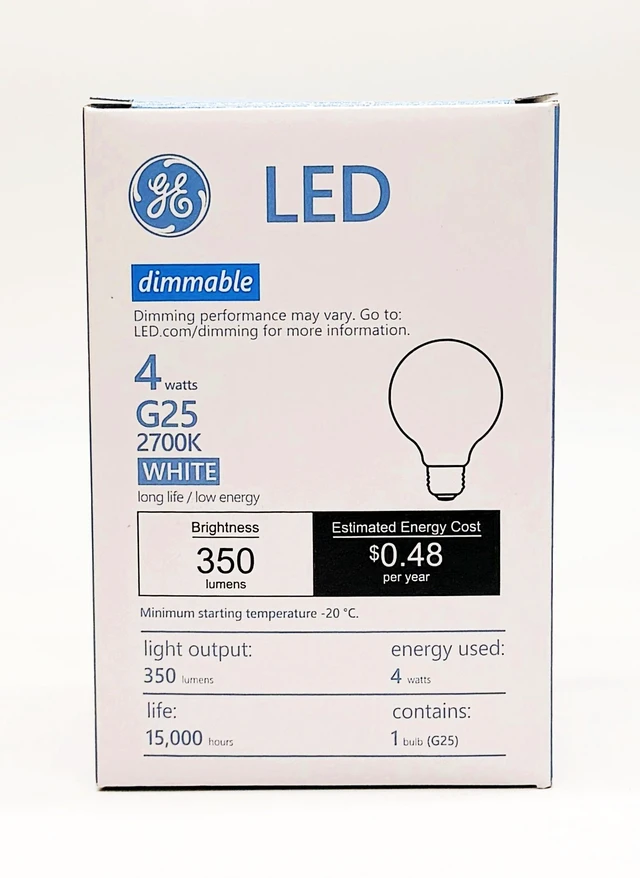 Main image of GE 93311966 LED G25 BULB 4 WATTS 2700K