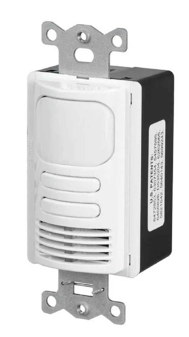 Alt view image 2 of 4 - Hubbell LHRDCMTD2-G-WH LightHAWK PIR & US 2-Circuit Wall Switch (White)