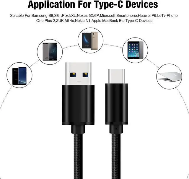 Alt view image 2 of 7 - eCables USB-C to USB-A 3.0, Premium Fast Charging Braided, Black 3 ft.