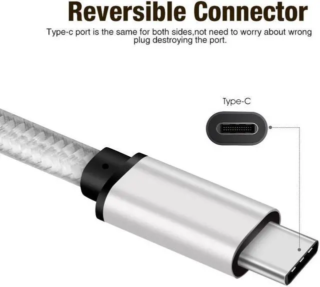 Alt view image 6 of 6 - eCables USB-C to USB-A 3.0, Premium Fast Charging Cable Braided, Silver 6 ft.