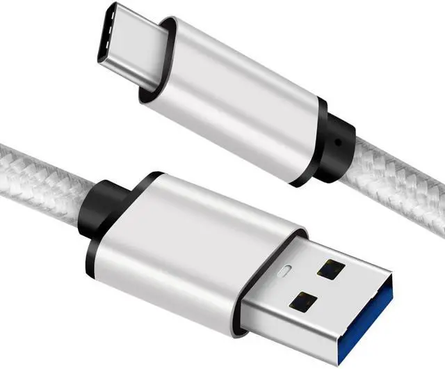 Alt view image 2 of 6 - eCables USB-C to USB-A 3.0, Premium Fast Charging Cable Braided, Silver 6 ft.