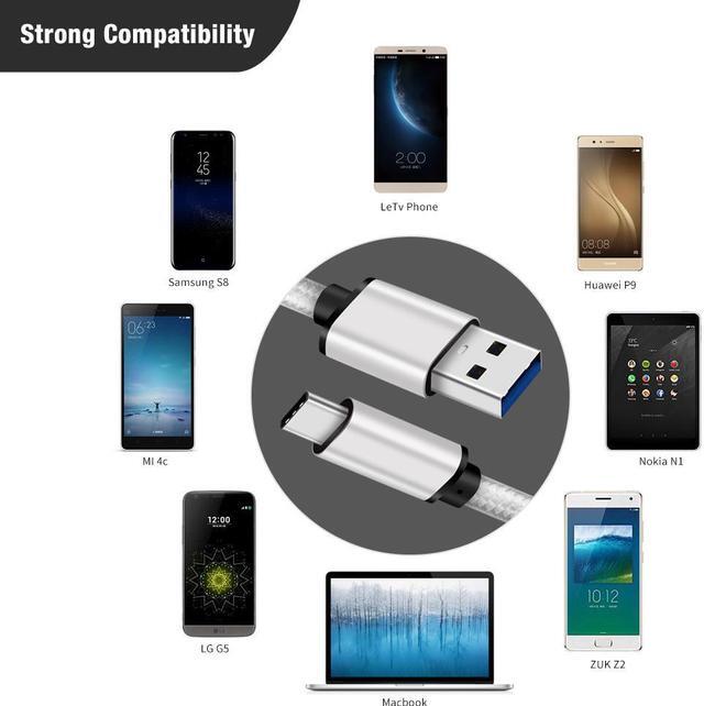 Alt view image 3 of 6 - eCables USB-C to USB-A 3.0, Premium Fast Charging Cable Braided, Silver 6 ft.