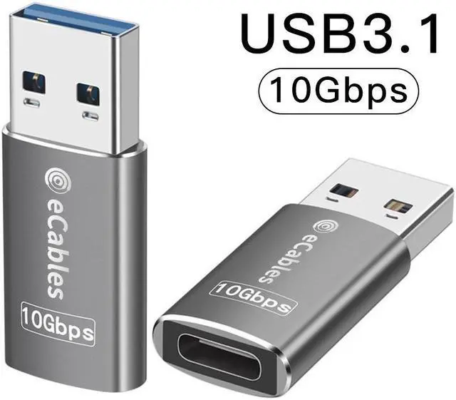 Alt view image 3 of 6 - eCables USB-C Female to USB-A Male 3.1 Adapter Gray