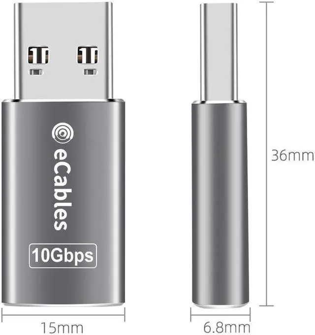 Alt view image 5 of 6 - eCables USB-C Female to USB-A Male 3.1 Adapter Gray