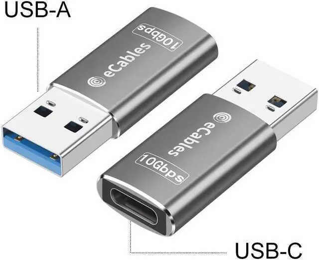 Alt view image 2 of 6 - eCables USB-C Female to USB-A Male 3.1 Adapter Gray