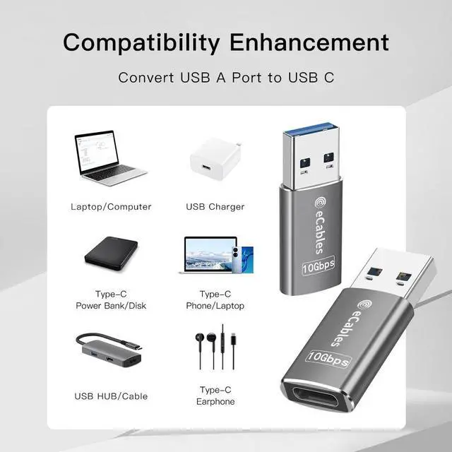 Alt view image 4 of 6 - eCables USB-C Female to USB-A Male 3.1 Adapter Gray