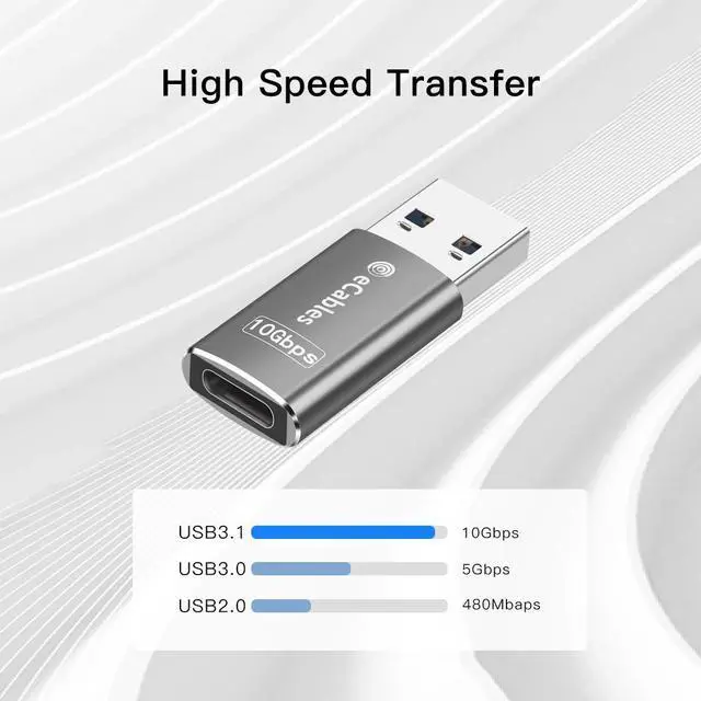 Alt view image 6 of 6 - eCables USB-C Female to USB-A Male 3.1 Adapter Gray