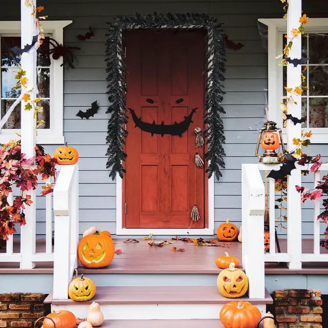 Alt view image 3 of 7 - Costway 9ft Pre-lit Christmas Halloween Garland Black w/ 50 Purple LED Lights