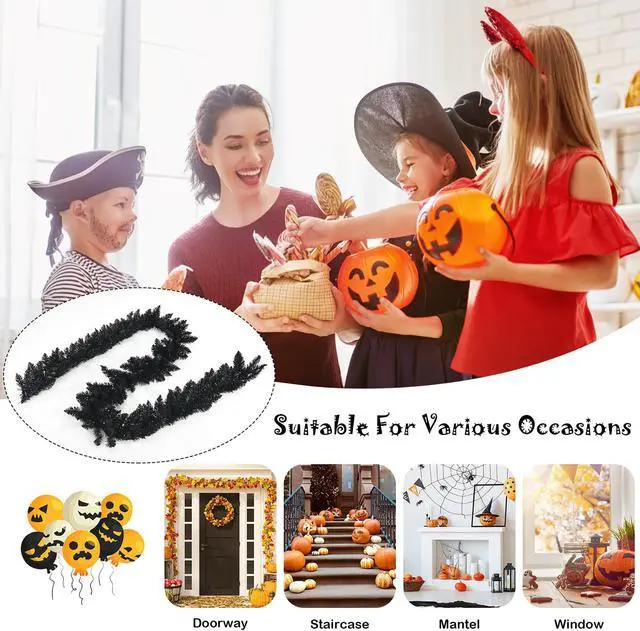 Alt view image 5 of 7 - Costway 9ft Pre-lit Christmas Halloween Garland Black w/ 50 Purple LED Lights