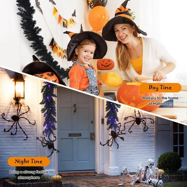 Alt view image 6 of 7 - Costway 9ft Pre-lit Christmas Halloween Garland Black w/ 50 Purple LED Lights